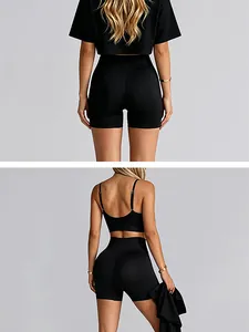 Détail montrant la vue arrière et latérale d'un short de yoga sans couture et brassière.