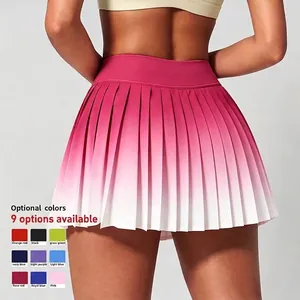 Gradient pleated athletic tennis skirt with breathable fabric and built-in shorts