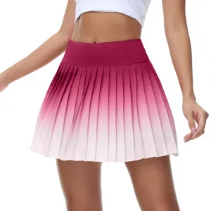 Athletic high-waist pleated tennis skirt with magenta to white gradient design for women