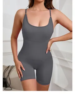 Body de sport une pièce avec bretelles spaghetti et coussinets amovibles, gris foncé
