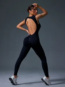 Sexy black backless yoga jumpsuit for women fitness bodysuit with hip-lifting effect