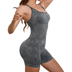 Mono de yoga sin costuras de alto rendimiento para mujer con efecto lavado gris