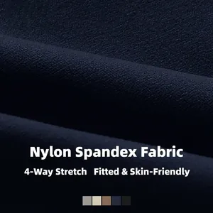 Detailed texture of navy blue nylon spandex yoga dress fabric with 4-way stretch
