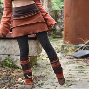 Bohemian color-blocked patchwork irregular leggings with tiered mini skirt for women