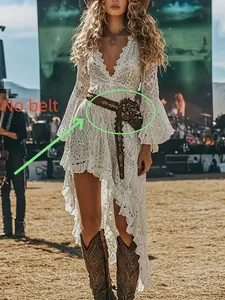 Boho-Spitzenkleid in Weiß mit unregelmäßigem Saum und Trompetenärmeln im Western-Stil