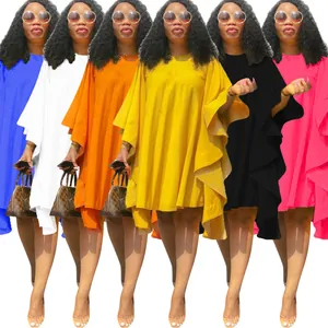 Robe plissée ample grande taille avec manches chauve-souris en couleurs vibrantes