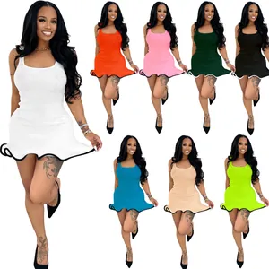 Sleeveless bodycon mini dress with black wavy contrast hem in multiple summer colors