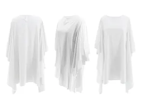 Vues détaillées de face, de côté et de dos d'une robe blanche à manches chauve-souris