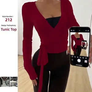Women's Long Sleeve Yoga Wrap Top Sun Protection Breathable Cotton Modal Slim Fit Athletic Workout Shirt
