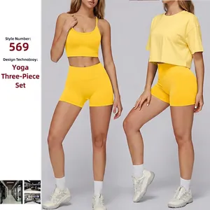 Ensemble de Yoga sans Couture pour Femmes Soutien-Gorge de Sport à Séchage Rapide Short à Taille Haute Crop Top Tenue de Fitness