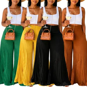 Women's high waist pleated wide leg pants in multiple colors for summer vacation