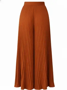 Elegant burnt orange high-waisted pleated wide-leg trousers for summer vacation