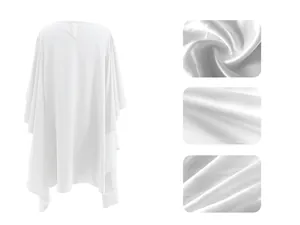 Détail montrant la texture du tissu plissé brillant d'une robe blanche à manches chauve-souris