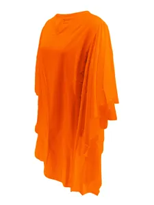 Vue latérale détaillée d'une robe orange vive à manches plissées et amples pour femme