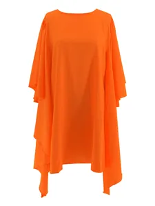 Robe plissée orange grande taille avec manches chauve-souris longues et coupe ample fluide