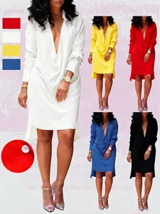 Sexy Deep V-Neck Solid Color Mini Dress For Women Long Sleeve Slim Fit Patchwork Club Party Nightclub Fashion Bodycon Dress