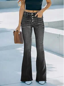 Stijlvolle flared jeans met hoge taille voor dames met knoopsluiting en wassing