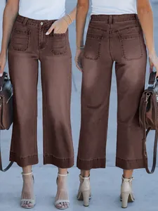 Vues détaillées avant et arrière du jean court en denim délavé marron à jambes larges