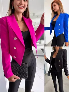 Damen Kurz西装外套 Locker Langarm Zweireihig Reverskragen Einfarbig Löwenkopf Metallknopf Pendler Top