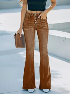 Modieuze bruine flare jeans voor dames met hoge taille en comfortabele stretchstof.