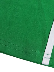 Close-up detail of green sporty fabric with white stripe and neat stitching