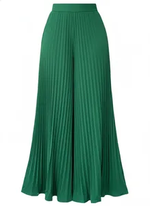 Elegant emerald green high-waisted pleated wide-leg trousers for a stylish summer look