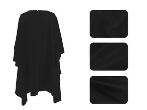 Vues détaillées de la texture du tissu d'une robe plissée noire ample à manches chauve-souris