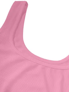 Detailed view of the soft pink ribbed fabric on a sleeveless summer bodycon dress