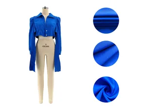 Blue structured shoulder cropped shirt with fabric texture details for fashion apparel