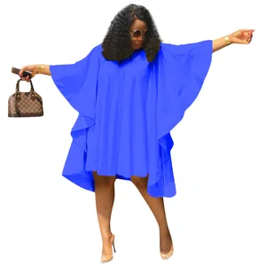 Robe plissée ample pour femme grande taille avec manches chauve-souris bleu roi chic