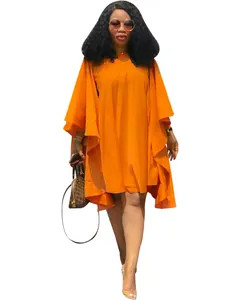 Robe ample orange à manches chauve-souris grande taille pour femme, vue détaillée élégante