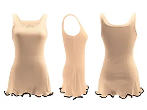 Slim fit sleeveless ribbed tank dress with contrast wavy lettuce edge hem design