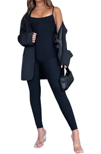 Chic and slim fit black backless jumpsuit with thin spaghetti straps for women fashion outfit