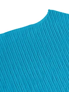 Macro view of high-quality bright blue crinkled fabric texture for a stylish vacation set