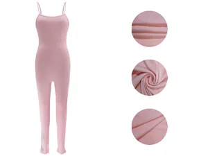 Close-up detail showing the high-quality pink ribbed fabric texture of this sexy jumpsuit