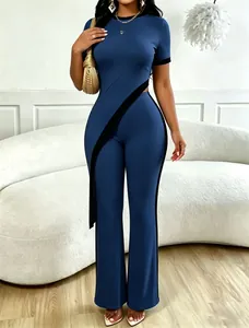 Close-up of the stylish ribbed knit set featuring a unique diagonal contrast cutout.