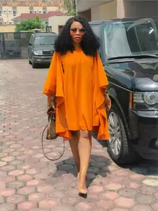 Robe ample orange vif à manches chauve-souris grande taille pour femme en extérieur