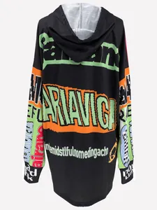 Oversized black hoodie dress with bold colorful letter print for a street style look
