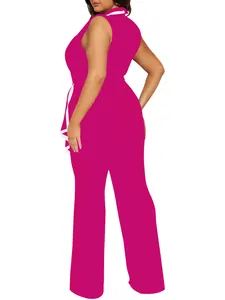 Eleganter ärmelloser Jumpsuit mit V-Ausschnitt und weitem Bein in lebhaftem Rosa