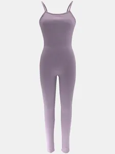 Elegant purple ribbed sleeveless backless long jumpsuit for women