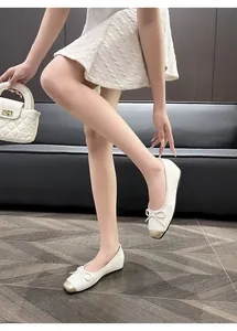 Elegant French retro flat shoes for women with bowknot detail and metallic toe cap