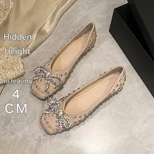 Sparkling rhinestone ballet flats with a 4cm invisible height increasing wedge for women