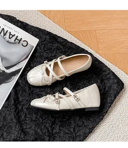 Elegante französische Ballett Mary Jane Flache Schuhe mit Schleifen und Kreuzgurten