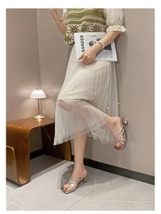 Elegant French-style rhinestone high-heeled sandals for women in fairy fashion.