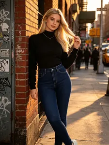 Premium high-waisted slim fit stretchy skinny jeans in dark blue wash for women