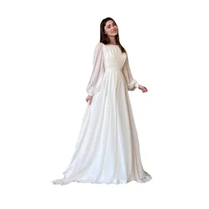 Elegant white double-layer chiffon French palace style long sleeve princess fairy gown