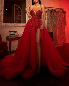 Women Sexy Off-Shoulder Embroidered Sequin Evening Gown High Slit Ball Gown Formal Party Banquet Maxi Dress