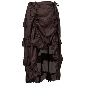 Dark brown steampunk pirate skirt with ruched detailing and ruffled asymmetrical hem.