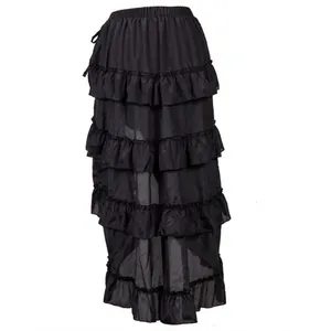Close-up detail of the black multi-tiered ruffled skirt for Halloween pirate costume