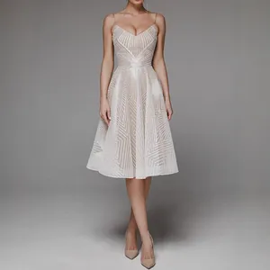 Robe Sexy à Col en V et Fines Bretelles pour Femmes Robe Brodée en Ligne A Dos Nu Robe de Soirée Formelle Élégante